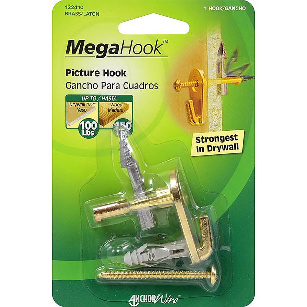 Hillman - 122410 - MegaHook Brass-Plated Gold Heavy Duty Picture Hook 100 lb 1 pk