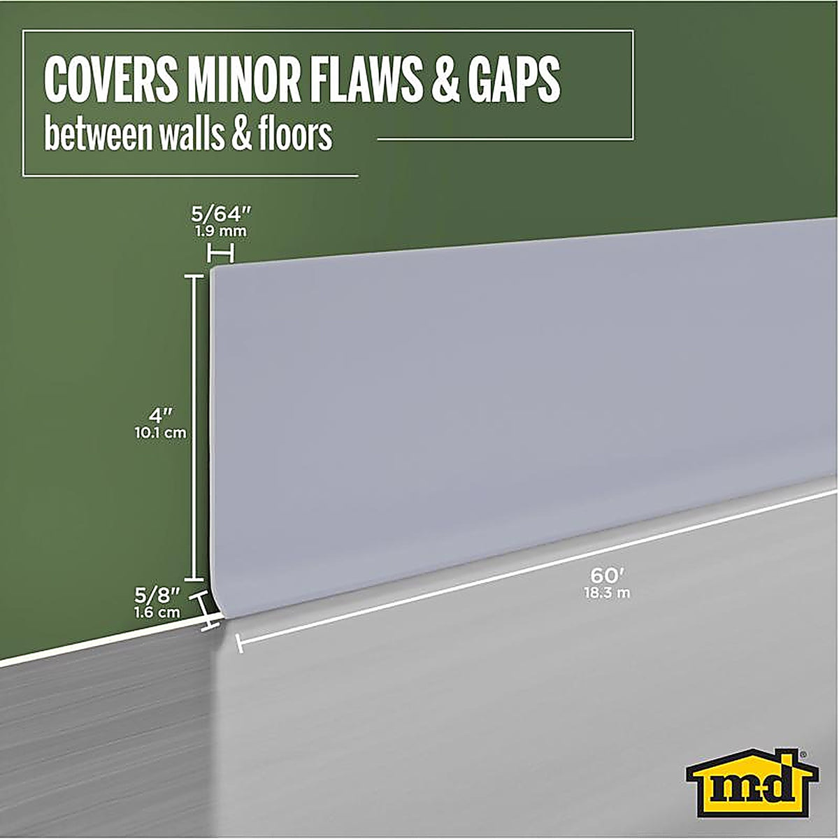 M-D - 73898 - 4 in. H X 4 in. W X 60 ft. L Prefinished Silver Gray Vinyl Wall Base