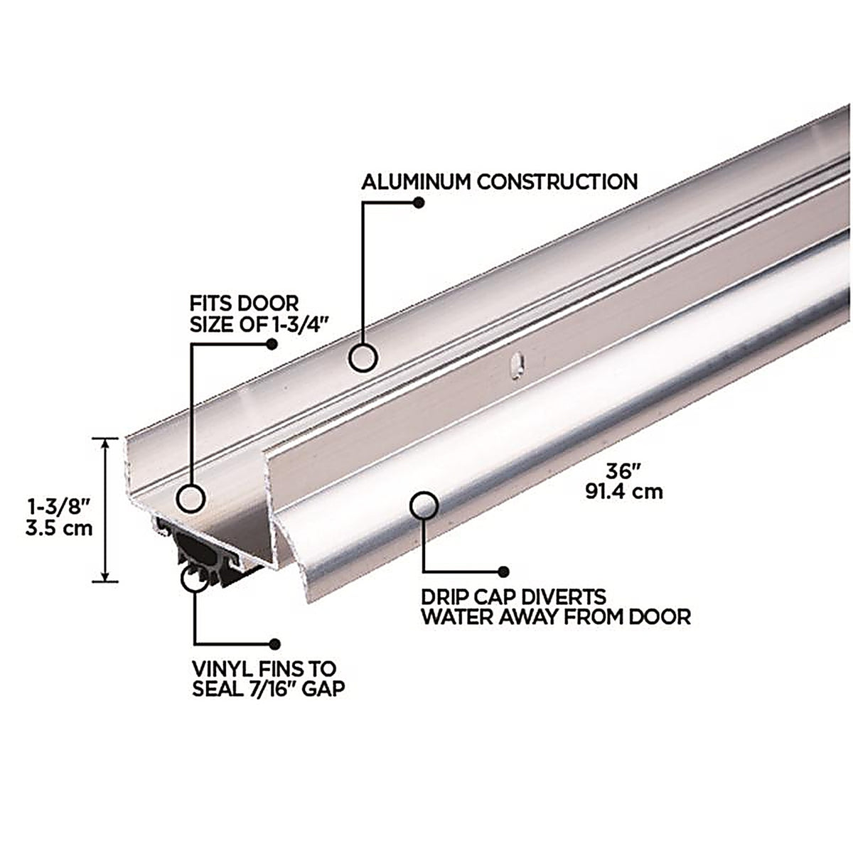M-D - 6155 - Silver Aluminum Door Bottom For Drip Cap 3 in. L