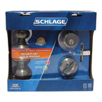 Schlage - FB50NVGEO609 - Georgian Antique Brass Knob and Single Cylinder Deadbolt ANSI Grade 2 1-3/4 in.