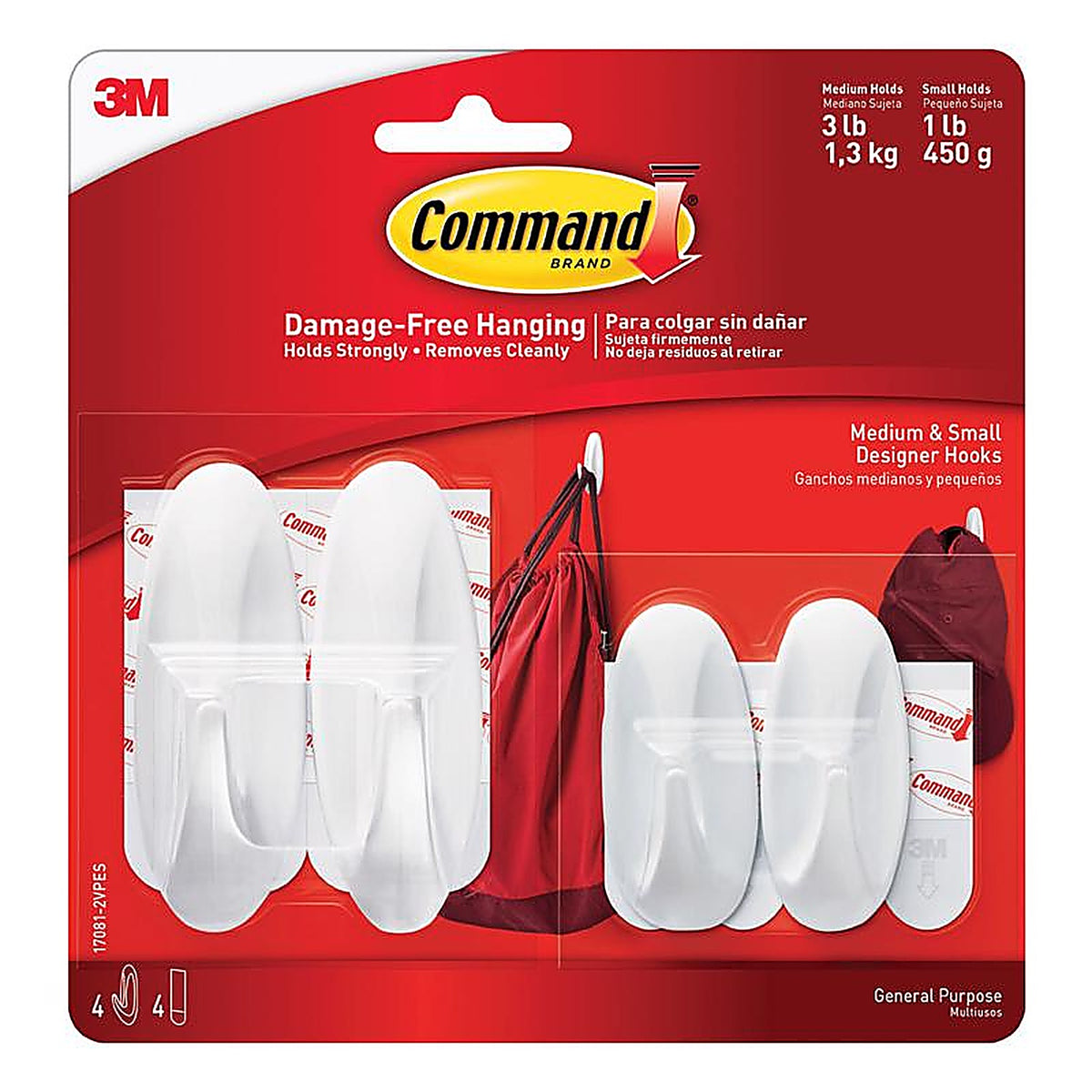 3M - 17081-2VPES - Command Medium Plastic Designer Hooks 3-1/8 in. L - 4/Pack