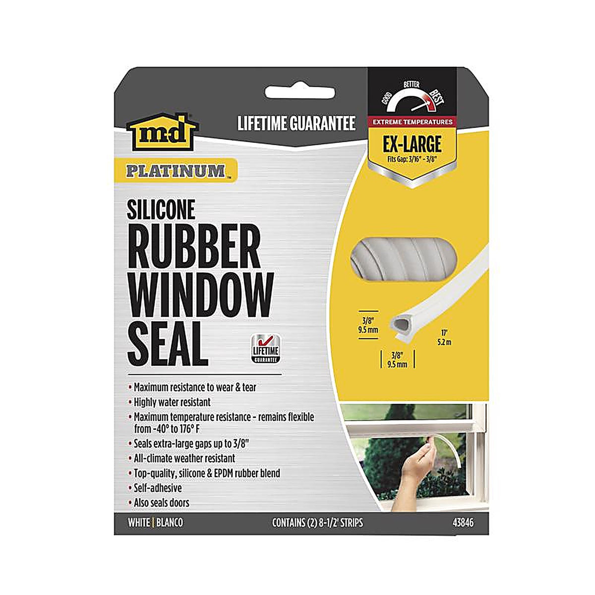 M-D - 43846 - White Rubber Weatherstrip For Windows, Doors and Windows 17 ft. L x 3/8 in.