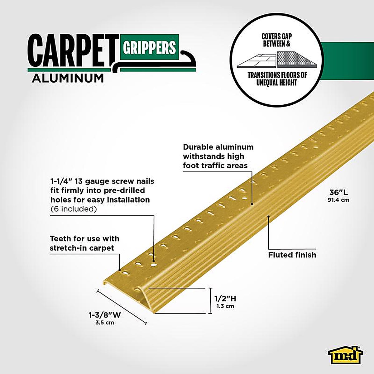 M-D - 79053 - 5/8 in. H x 36 L Prefinished Satin Brass Aluminum Carpet Gripper