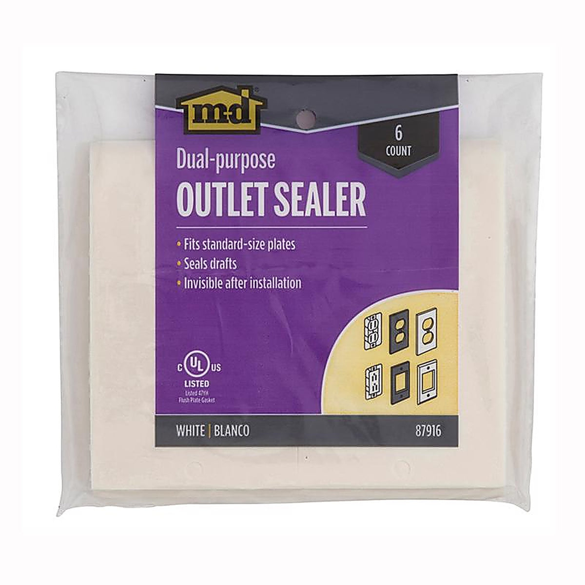 M-D - 87916 - White Foam Wall Plate Sealers - 6/Pack