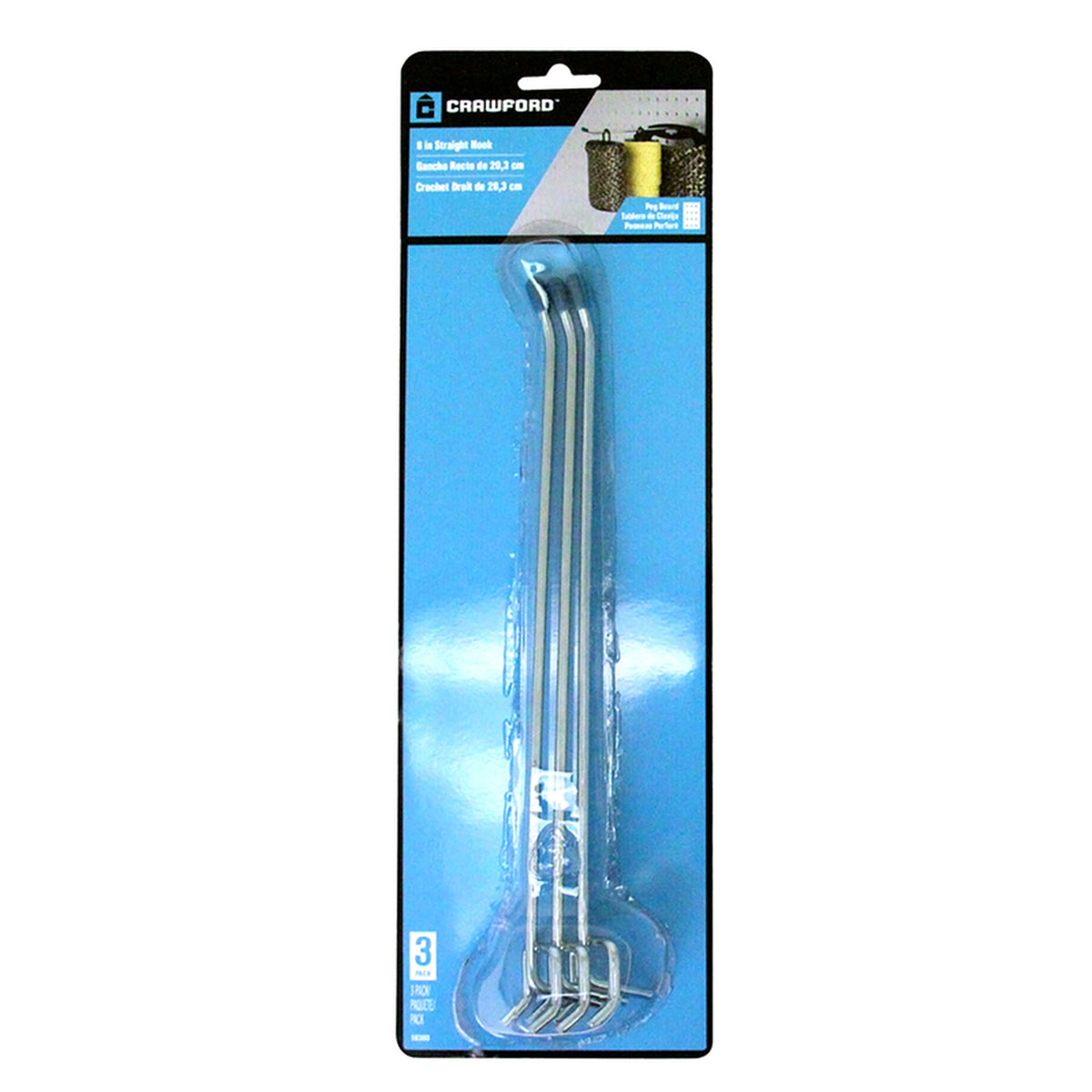 Crawford - 18380 - Silver 8 in. Peg Hooks - 3/Pack