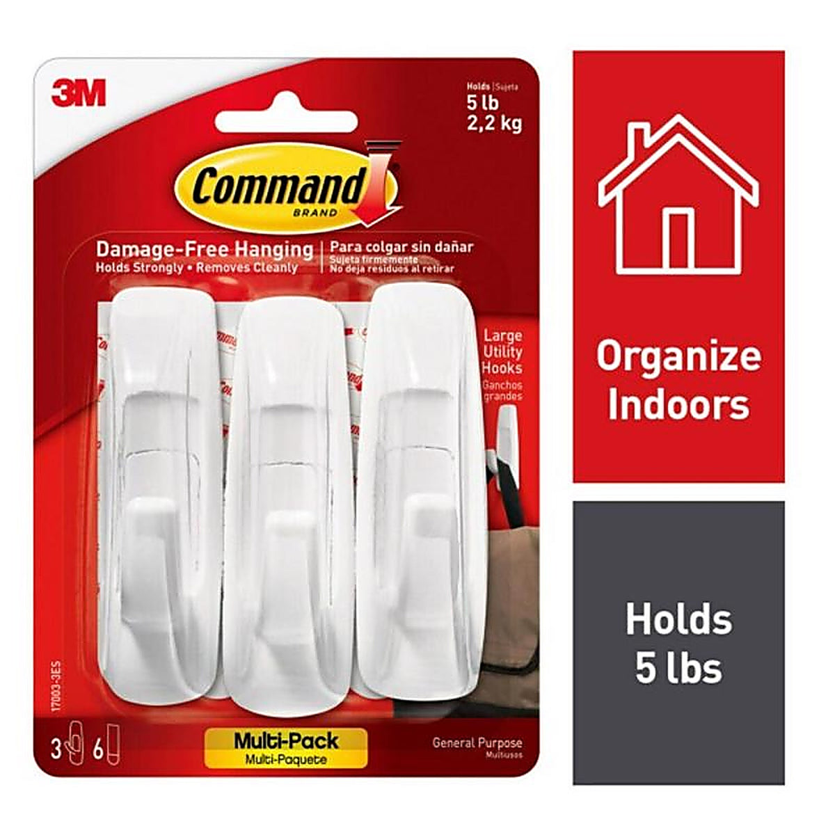 3M - 17003-3ES - Command White Utility Hooks 5 lb. - 3/Pack