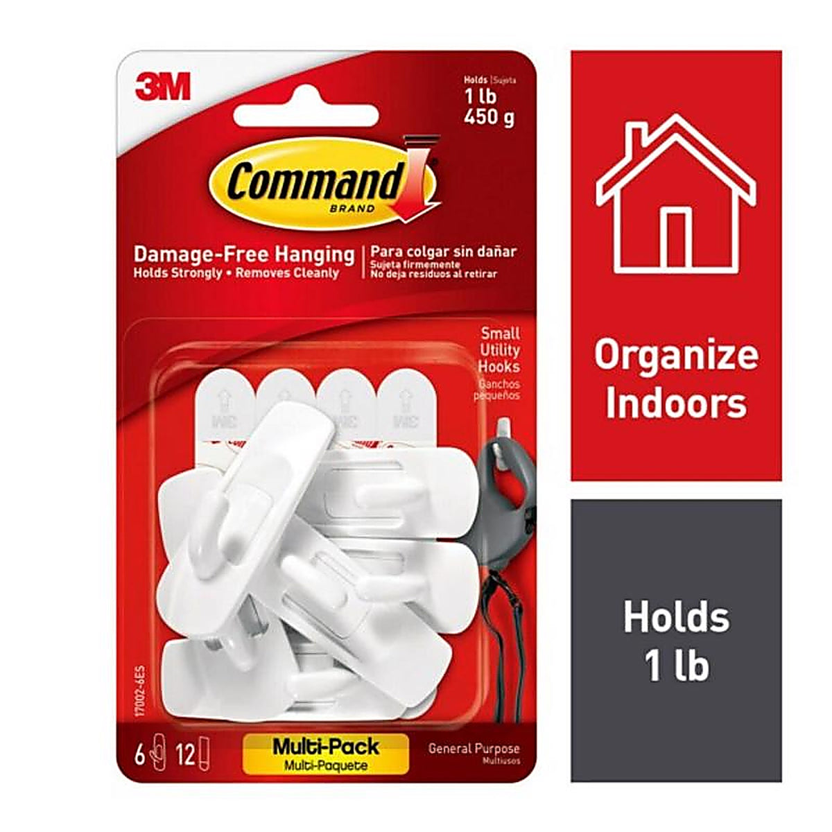 3M - 17002-6ES - Command Small Plastic Hook 2-3/8 in. L - 6/Pack