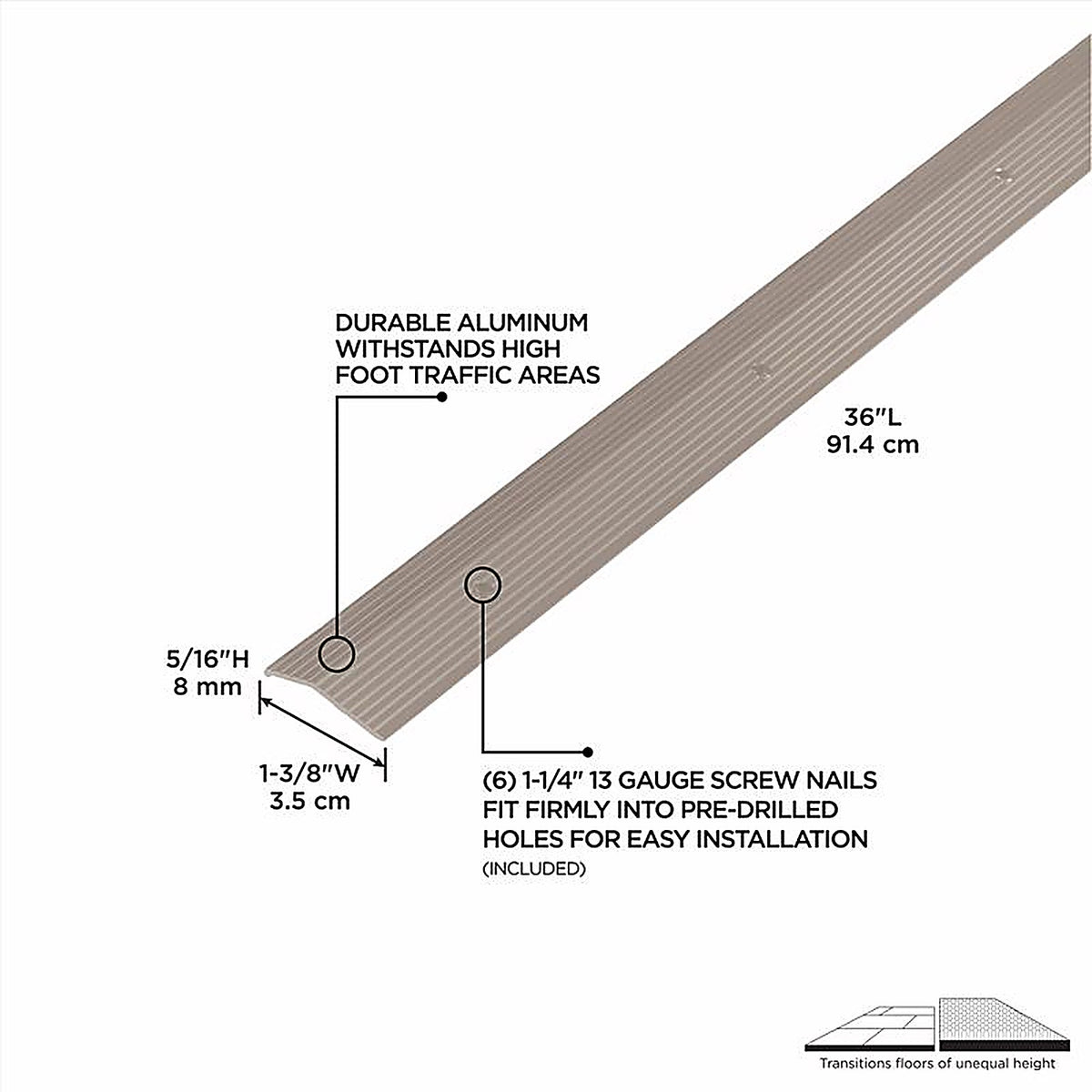 M-D - 43854 - 0.29 in. H X 36 in. L Pewter Silver Aluminum Carpet Trim