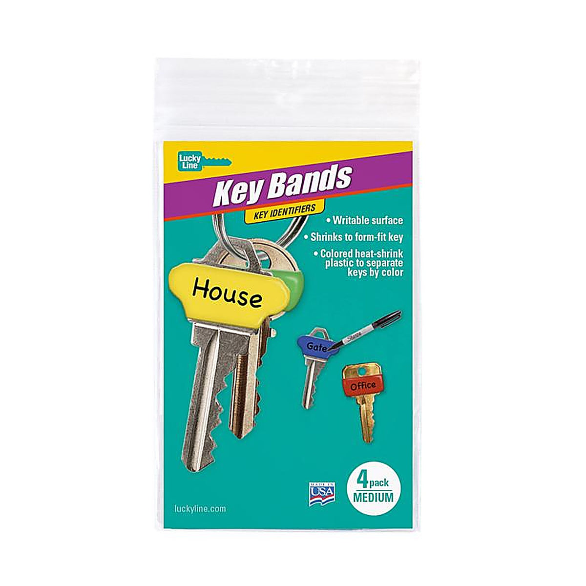 Lucky Line - 17104 - Plastic Assorted Key Sleeve, Medium - 4/Pack
