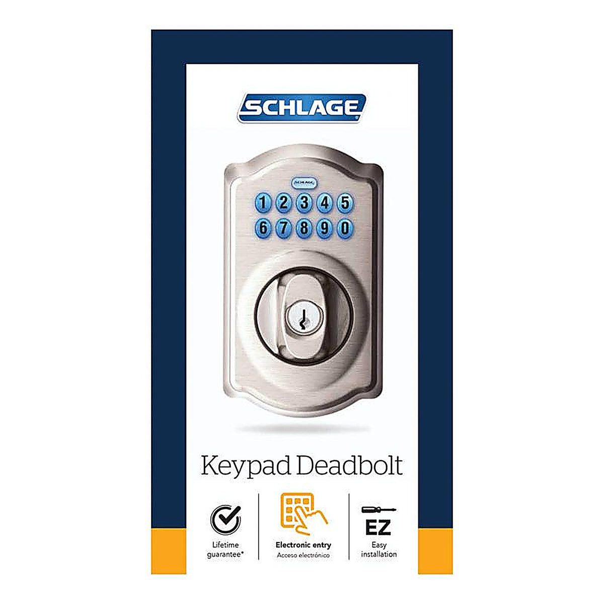 Schlage - BE365VCAM619 - Satin Nickel Steel Electronic Deadbolt