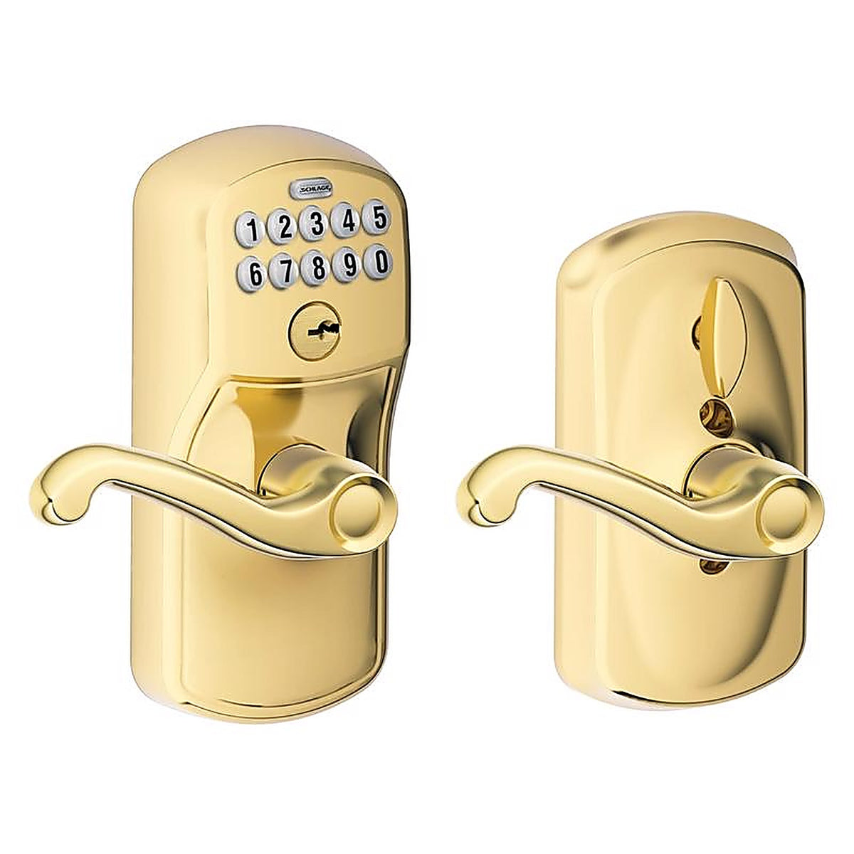 Schlage - FE595VPLYFLA505 - Bright Brass Steel Electronic Keypad Entry Lock