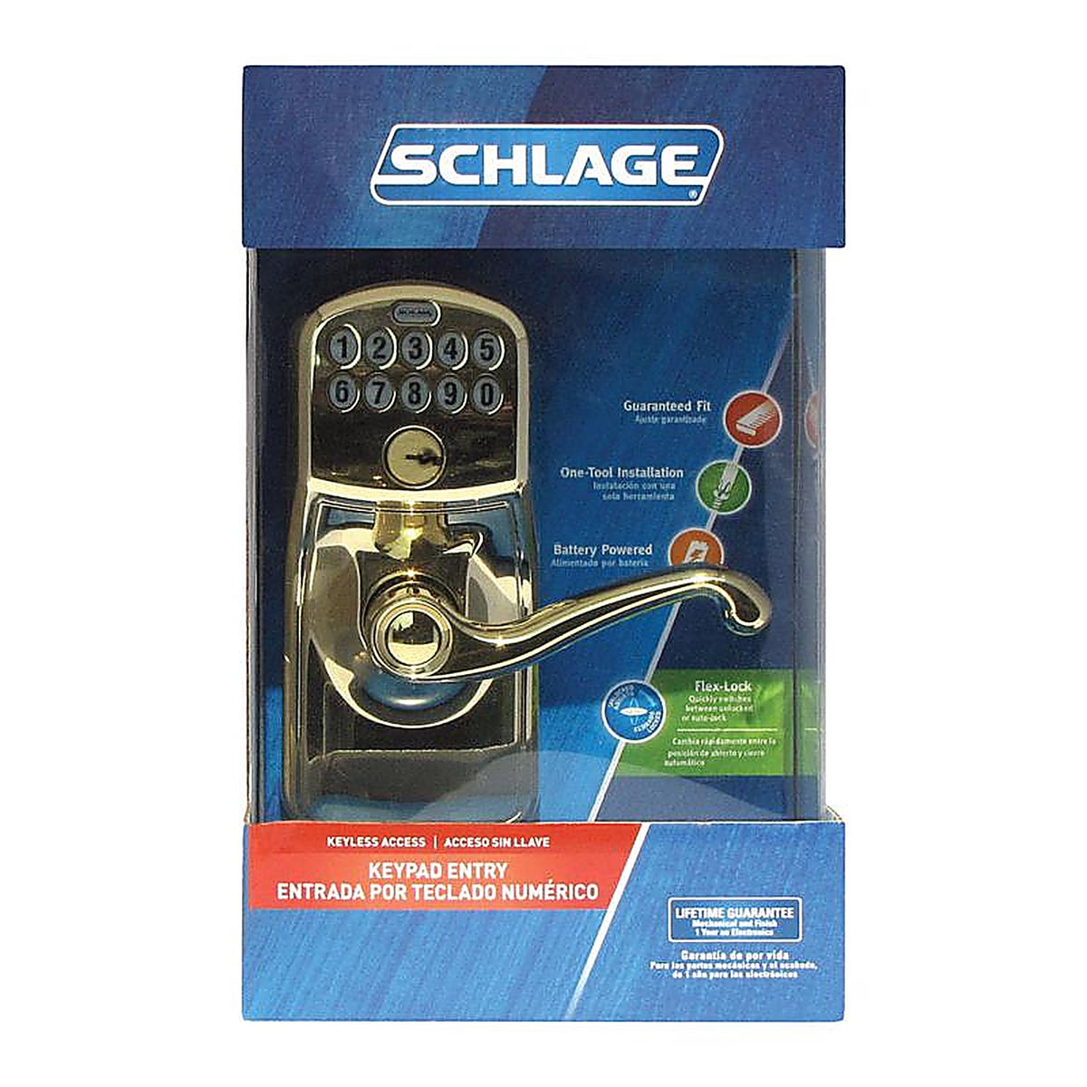 Schlage - FE595VPLYFLA505 - Bright Brass Steel Electronic Keypad Entry Lock