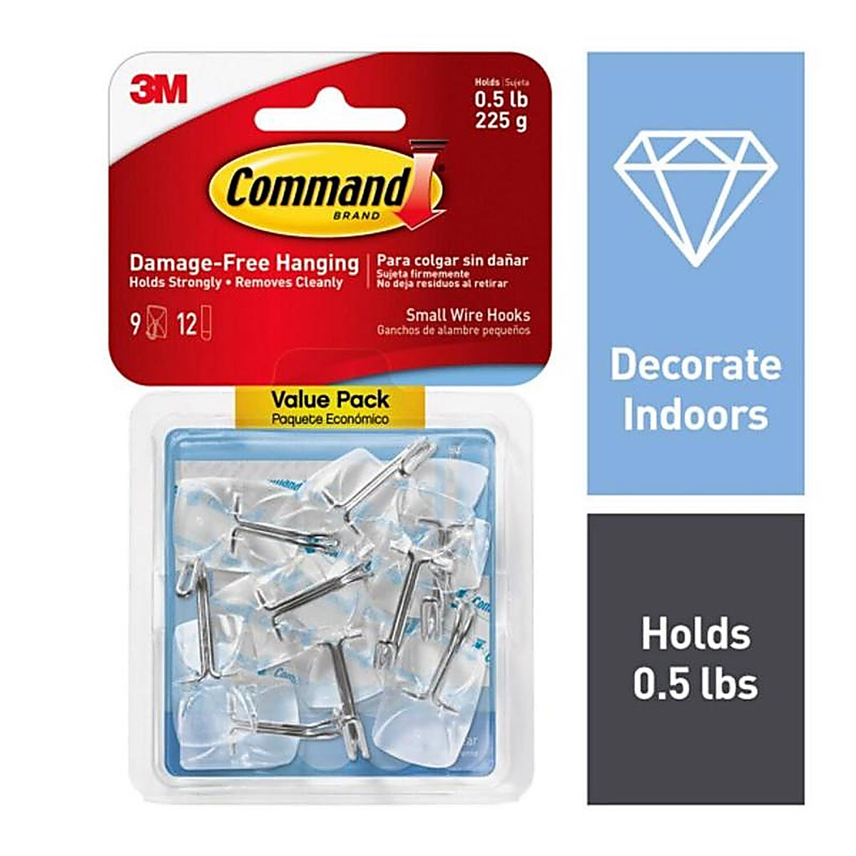 3M - 17067CLR-9ES - Mini Plastic Wire Hooks 9/Pack