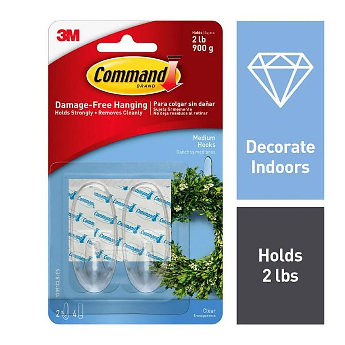 3M - 17091CLR-ES - Medium Plastic Hook - 2/Pack