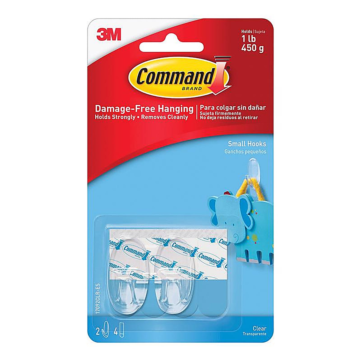3M - 17092CLR-ES - Small Plastic Hook 1-5/8 in. L - 2/Pack