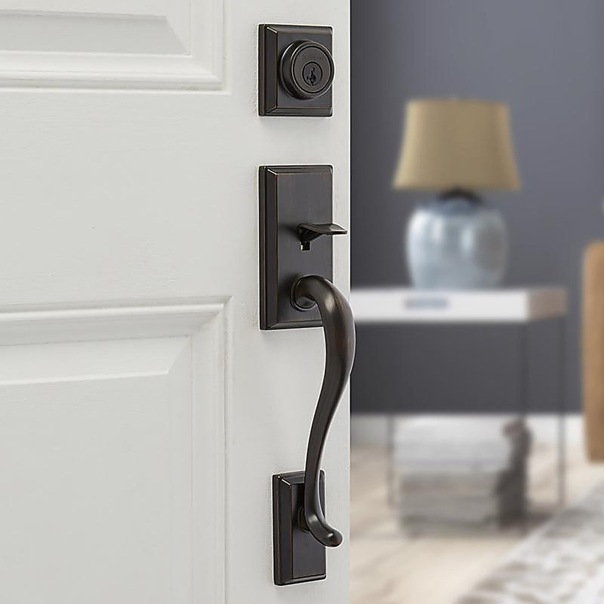 Kwikset - 98001-104 - SmartKey Hawthorne/Juno Venetian Bronze Entry Handleset ANSI/BHMA Grade 1 KW1 1-3/4 in.