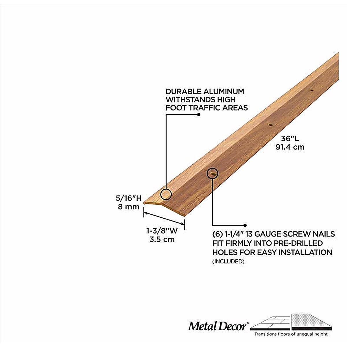 M-D - 40120 - 0.38 in. H x 36 in. L Prefinished Brown Aluminum Carpet Trim