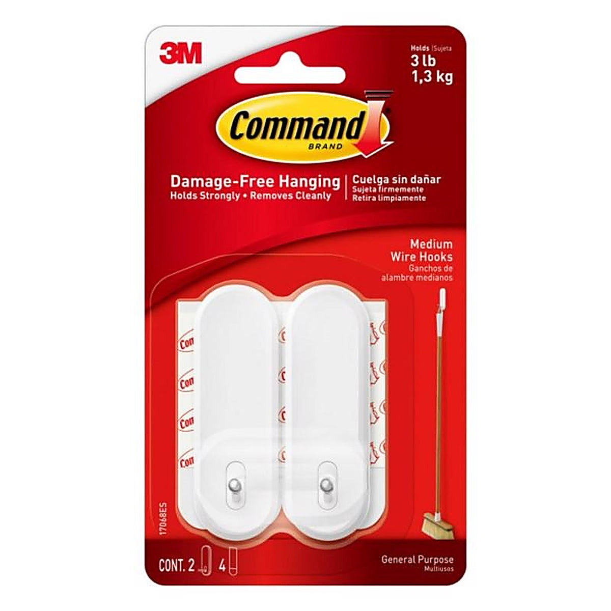 3M - 17068ES - Medium Plastic Wire Hooks 3-1/8 in. L - 2/Pack