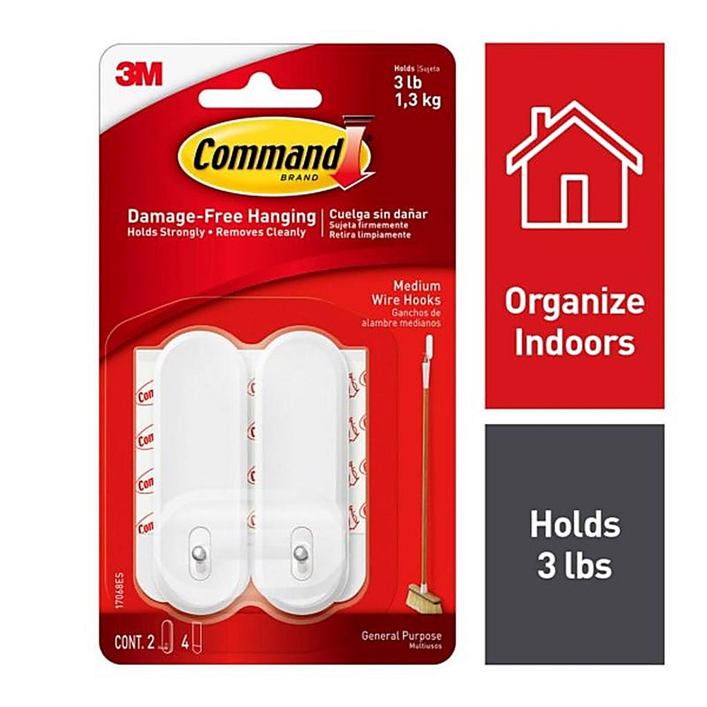 3M - 17068ES - Medium Plastic Wire Hooks 3-1/8 in. L - 2/Pack