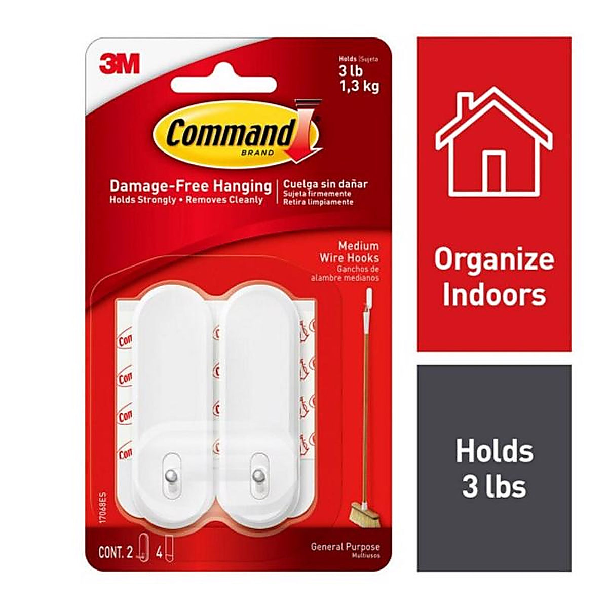 3M - 17068ES - Medium Plastic Wire Hooks 3-1/8 in. L - 2/Pack