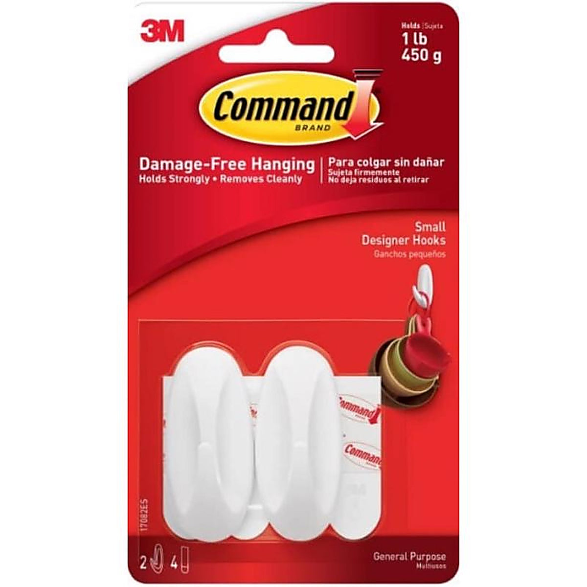 3M - 17082ES - Small Plastic Designer Hooks 2-1/8 in. L - 2/Pack
