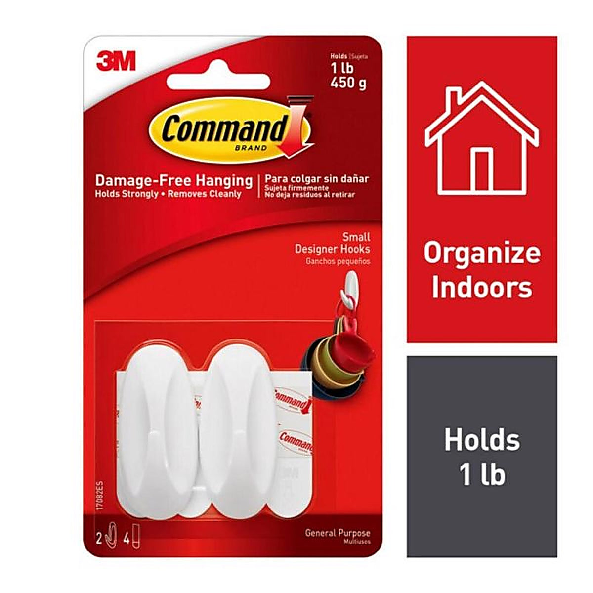3M - 17082ES - Small Plastic Designer Hooks 2-1/8 in. L - 2/Pack
