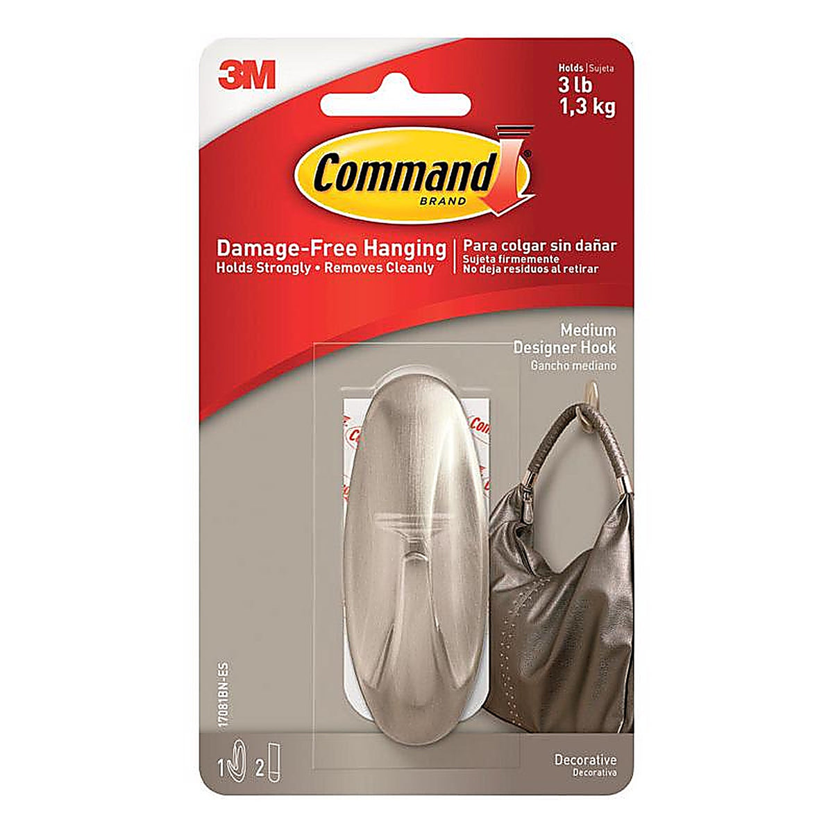 3M - 17081BN-ES - Medium Plastic Designer Hooks 3-1/8 in. L - 1/Pack