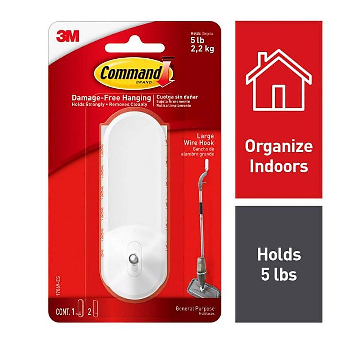 3M - 17069-ES - Large Plastic Wire Hooks 4-1/8 in. L - 1/Pack