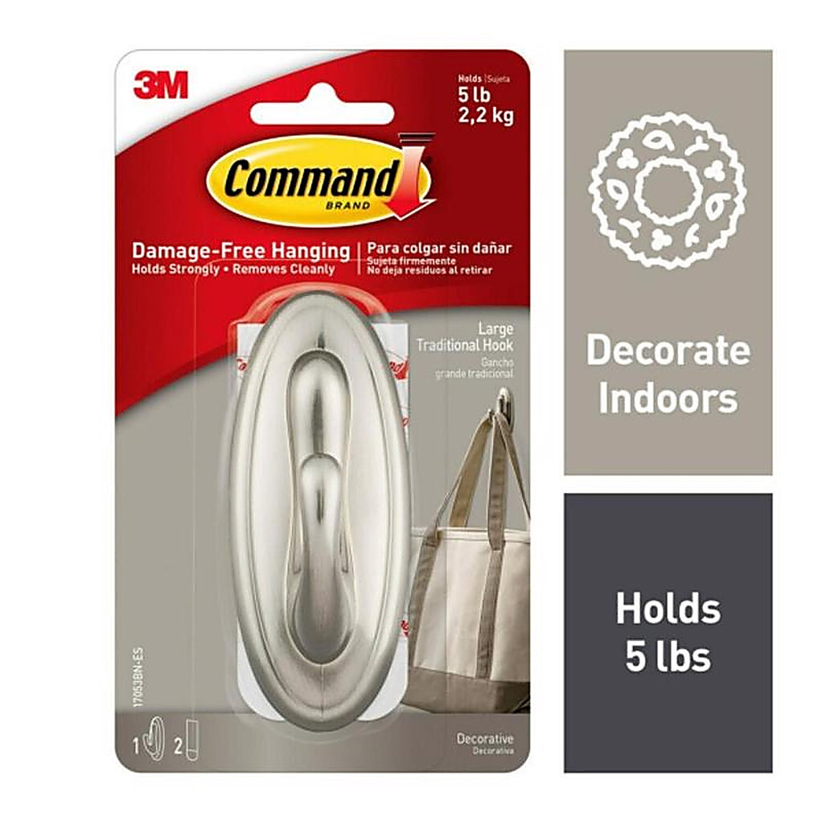 3M - 17053BN-ES - Large Plastic Decorative Hooks 6.75 in. L - 1/Pack