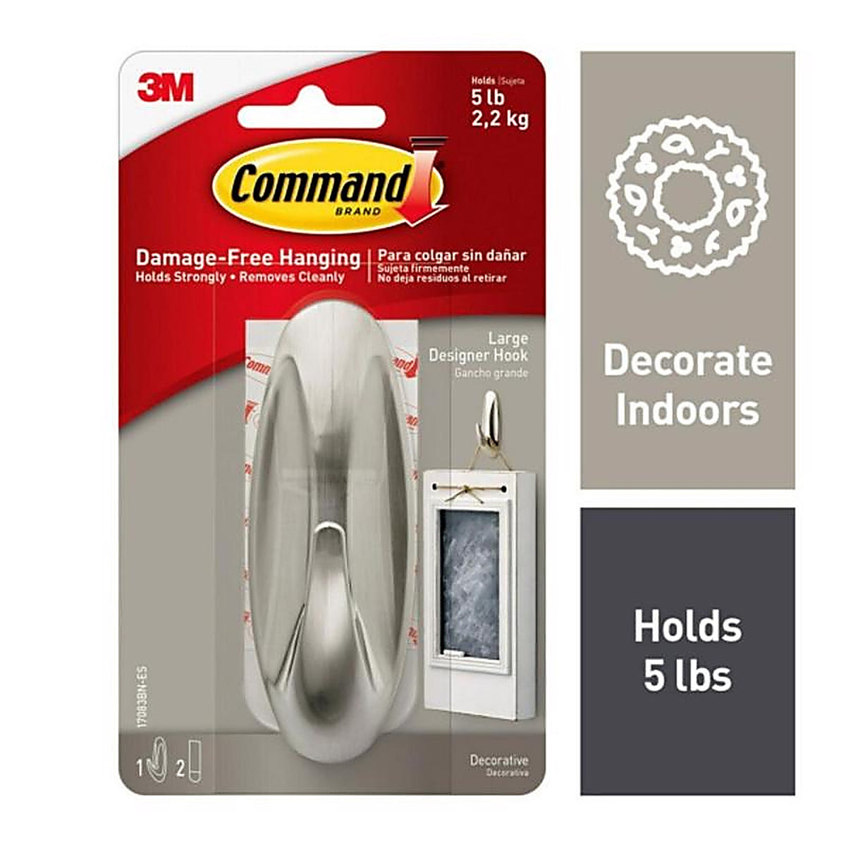 3M - 17083BN-ES - Large Metal Designer Hooks 4-1/8 in. L - 1/Pack