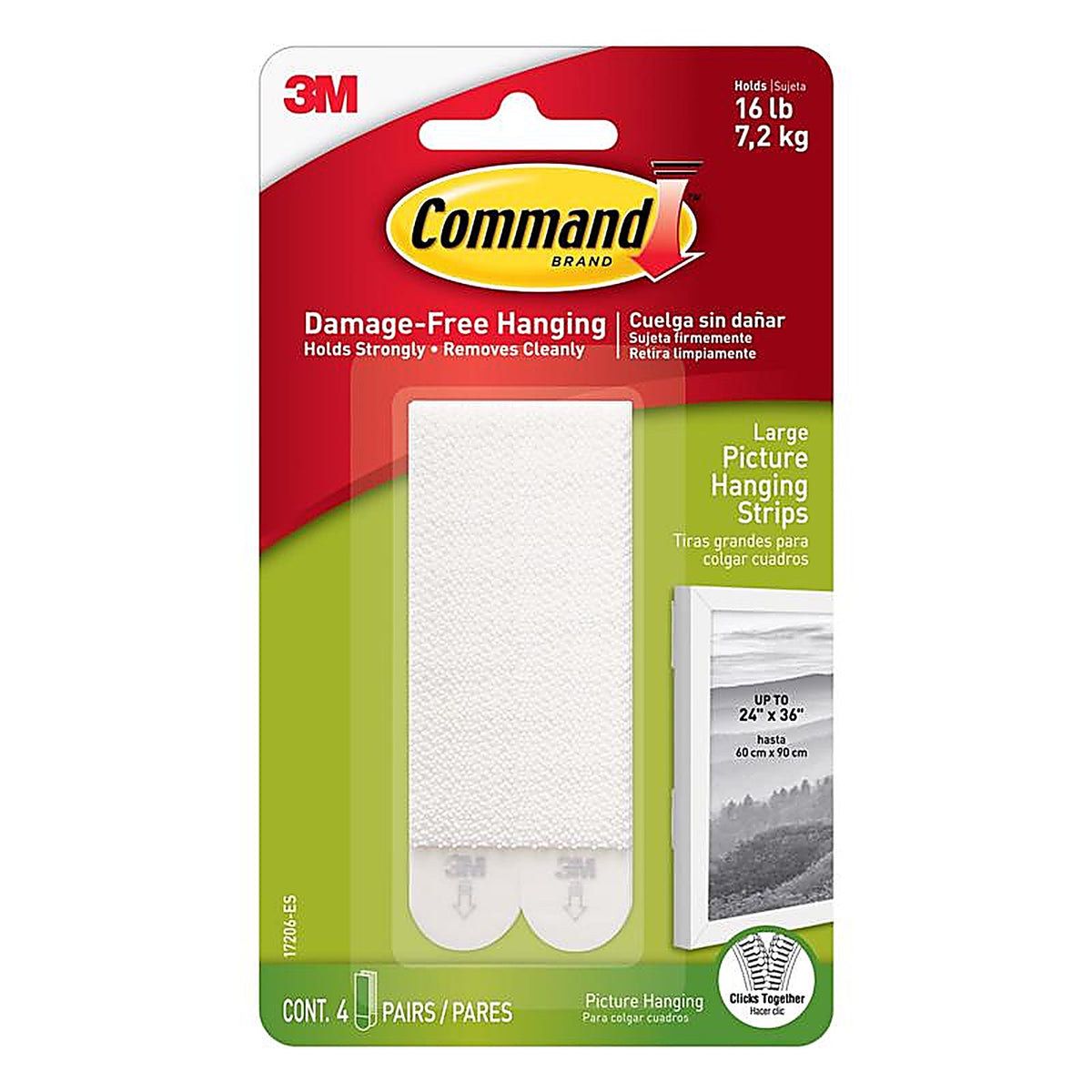 3M - 17206-ES - White Foam Picture Hanging Strips 16 lb. - 8/Pack