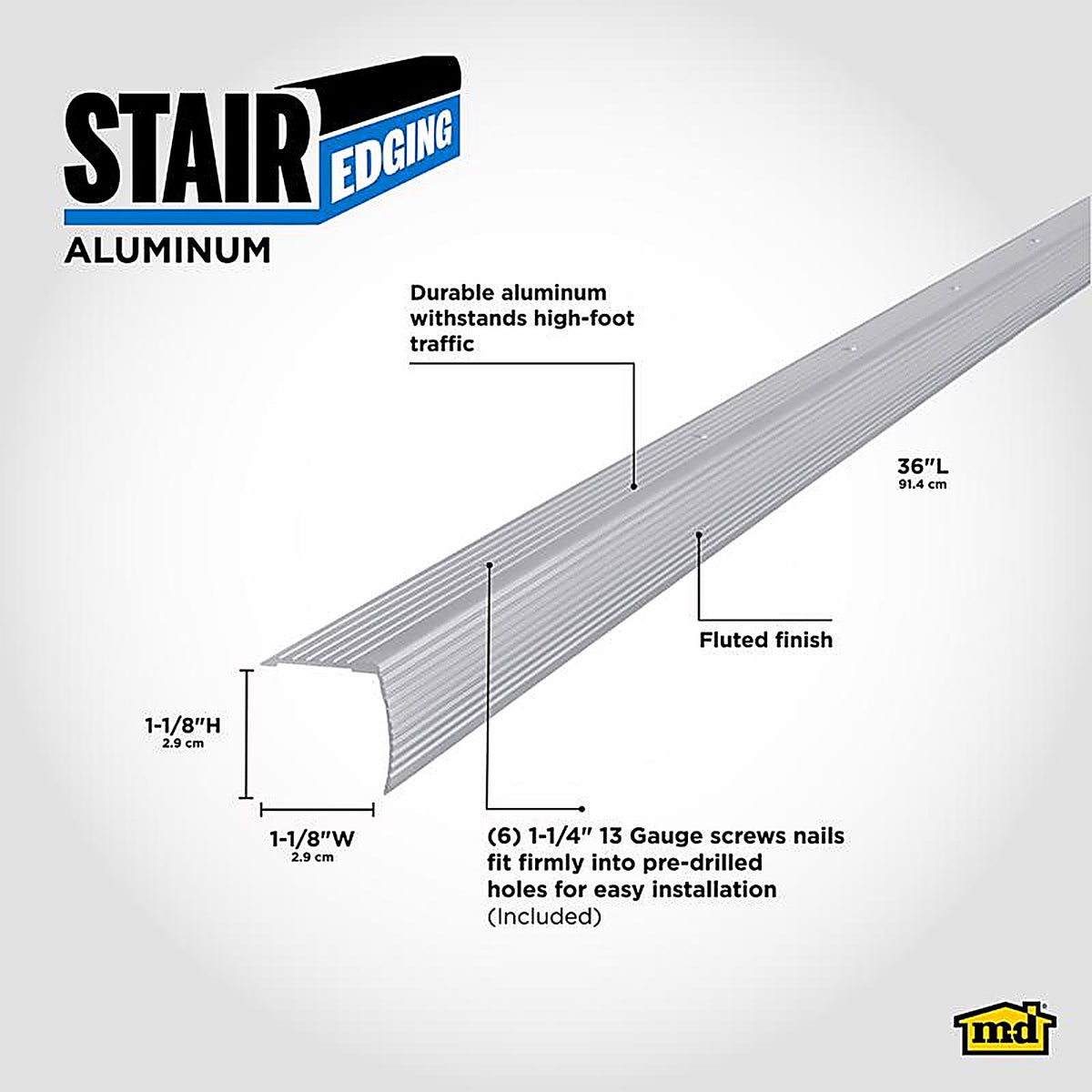 M-D - 78022 - 1.13 in. H x 36 in. L Prefinished Silver Aluminum Stair Edge