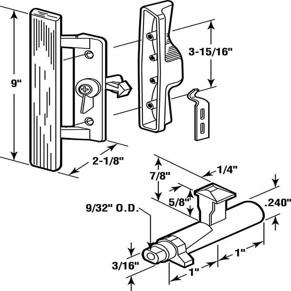 Prime-Line - C 1258 - Wood Tone Metal Outdoor Patio Door Handle Set