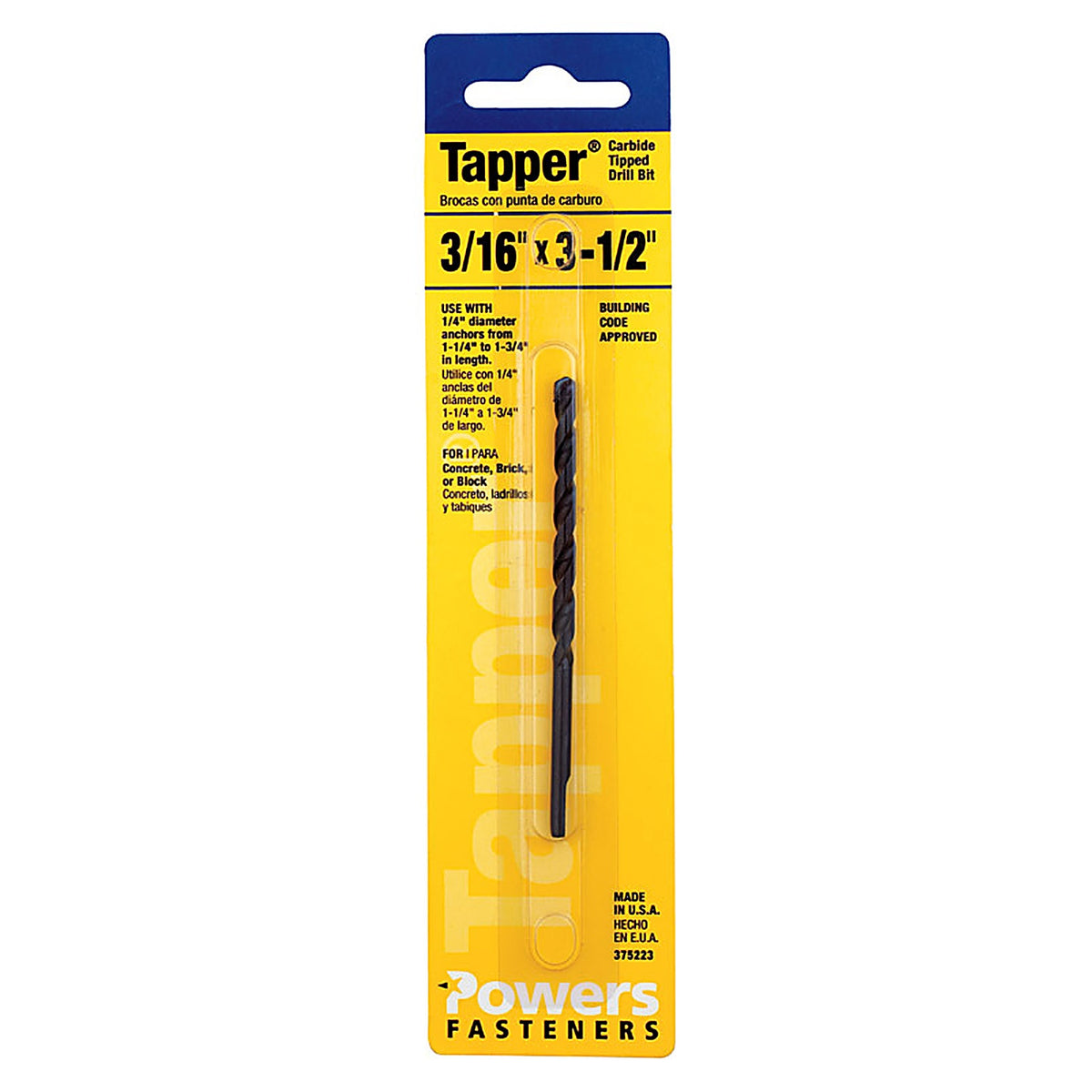 Hillman - 375223 - Tapper 3/16 in. x 3-1/2 in. L Carbide Tipped Drill Bit 1/pc.