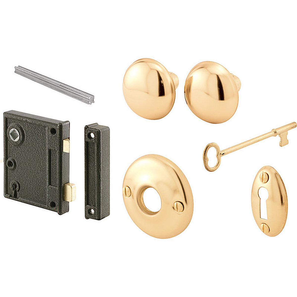 Prime-Line - E 2437 - Vertical Mounted Bright Brass Door Lock Set 1-3/4 in.