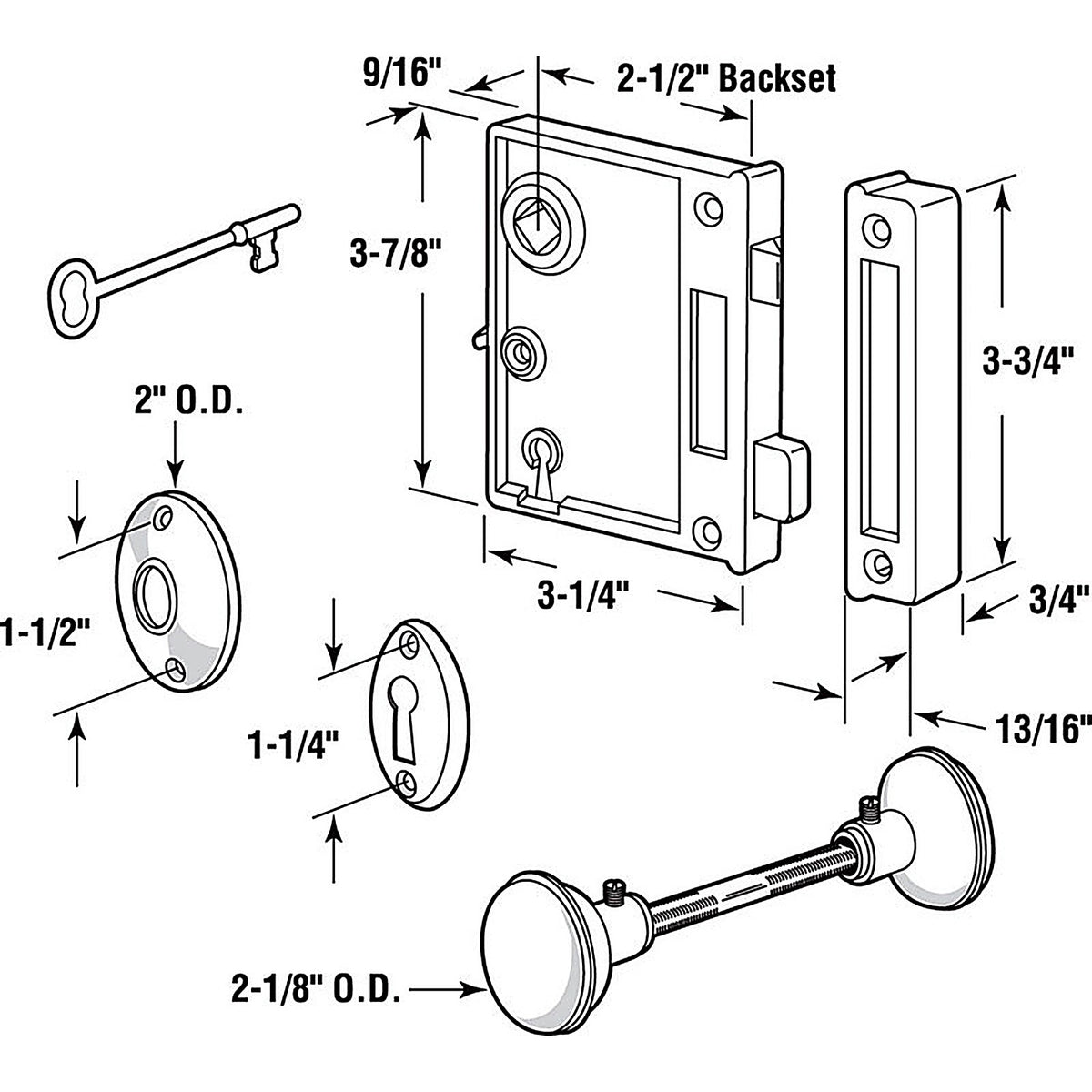 Prime-Line - E 2437 - Vertical Mounted Bright Brass Door Lock Set 1-3/4 in.