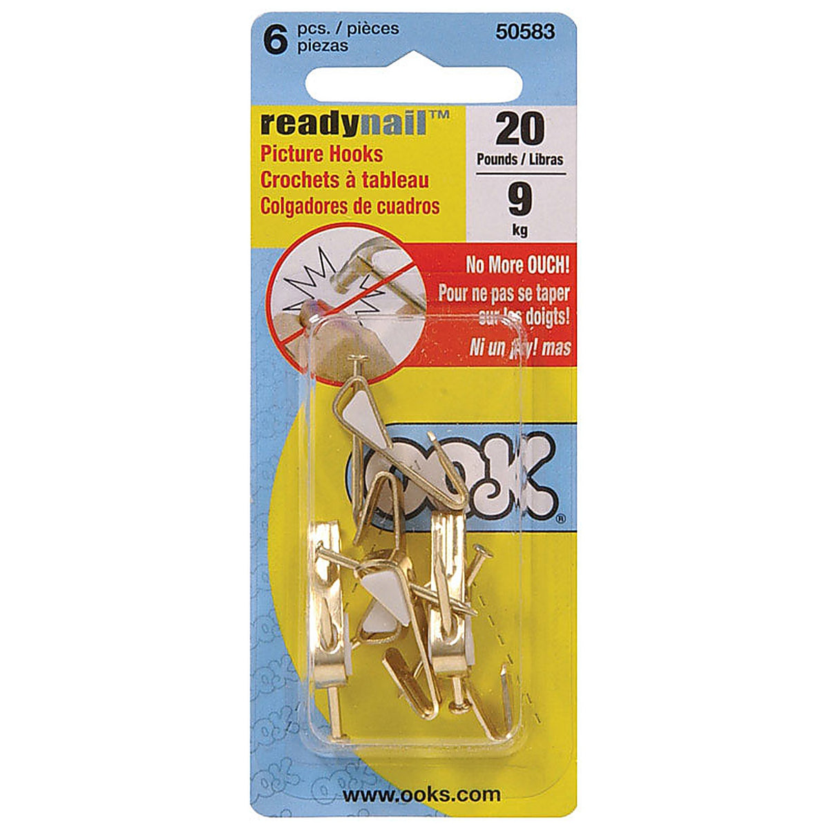 OOK - 50583 - ReadyNail Brass-Plated Conventional Picture H20 lb. - 6/Pack