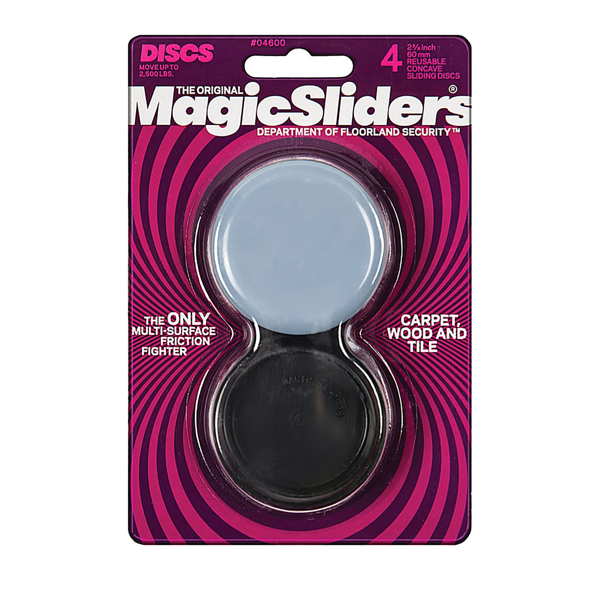 Magic Sliders - 4600 - Gray Self Adhesive Plastic Floor Slide - 4/Pack Round 2 3/8 in. L