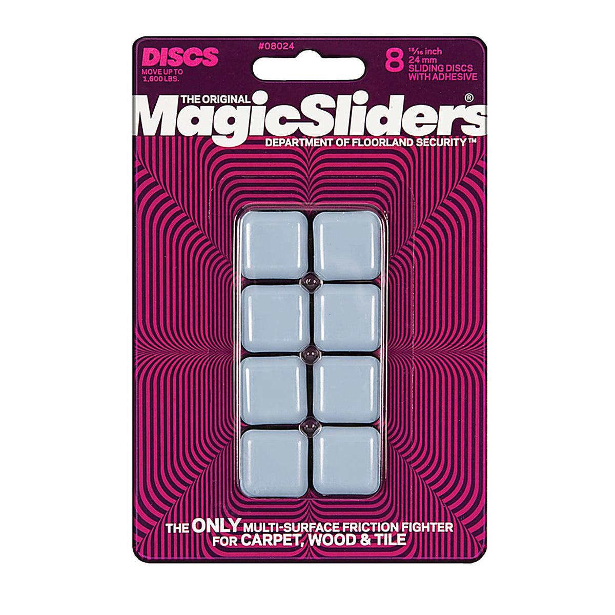 Magic Sliders - 8024 - Gray Self Adhesive Plastic - 8/Pack Square Floor Slide 1 in. L