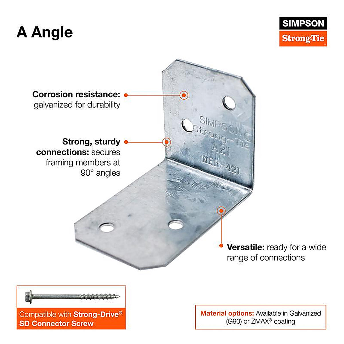 Simpson Strong-Tie - A33 - 3 in. W x 1.5 in. L Galvanized Steel Angle