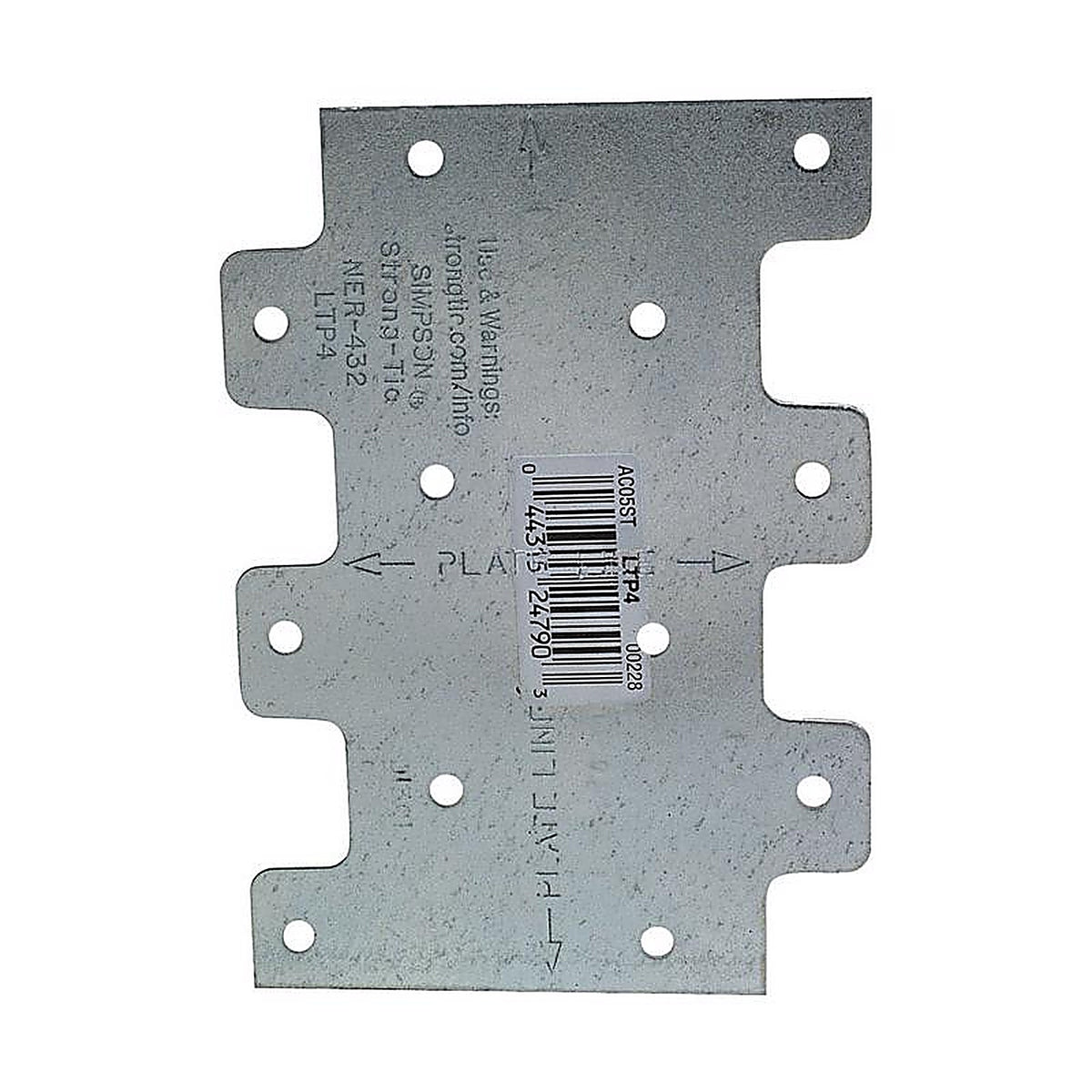 Simpson Strong-Tie - LTP4 - 4.3 in. H x 0.1 in. W x 3 in. L Galvanized Steel Tie Plate