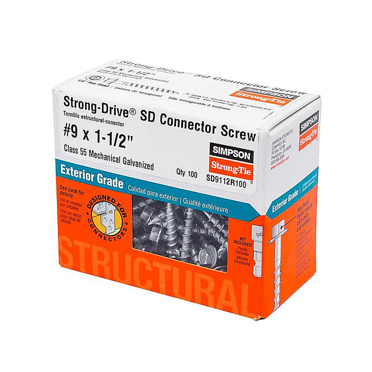 Simpson Strong-Tie - SD9112R100 - Strong-Drive No. 9 x 1-1/2 in. L Star Hex Head Connector Screw 0.9 lb. - 100/Pack