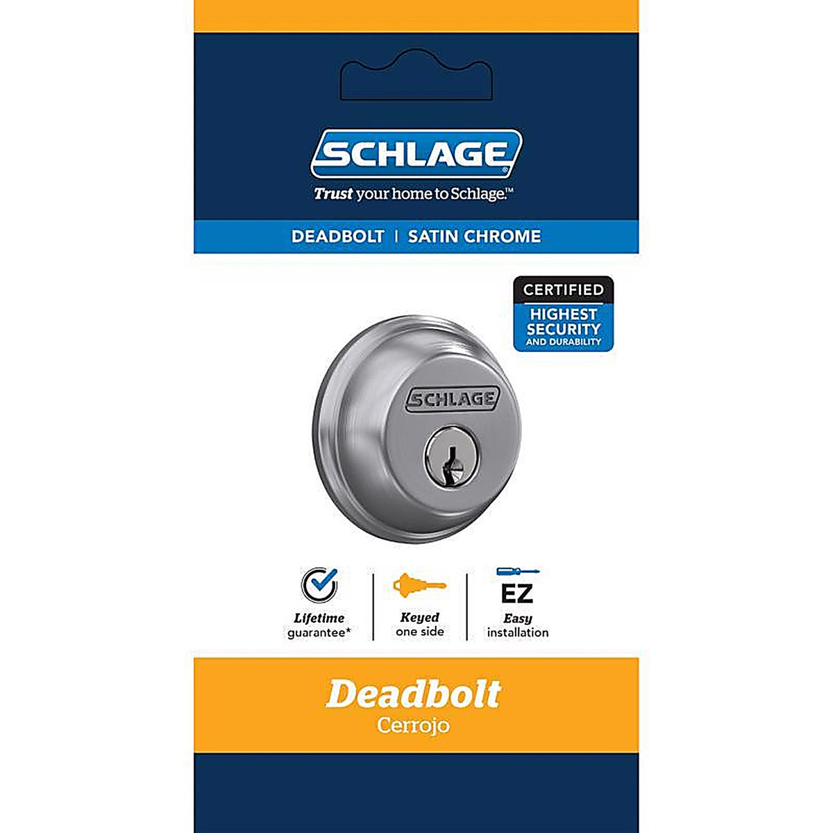 Schlage - B60CS G 626 - Satin Chrome Zinc Single Cylinder Deadbolt