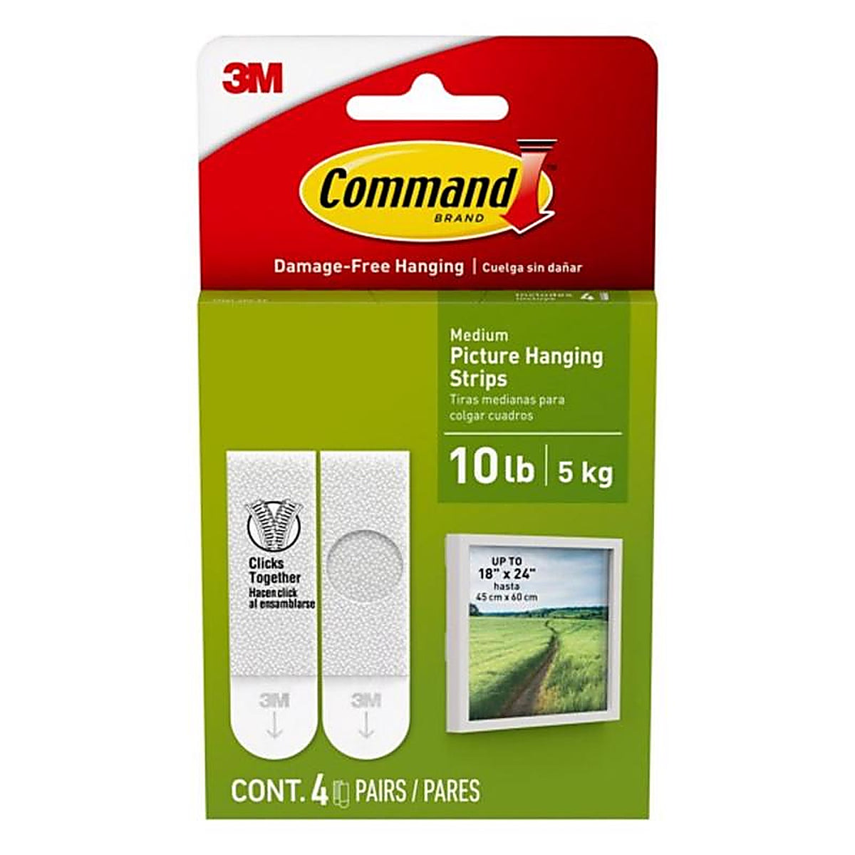 3M - 17201-4PK - White Picture Hanging Strips 12 lb. - 8/Pack Foam