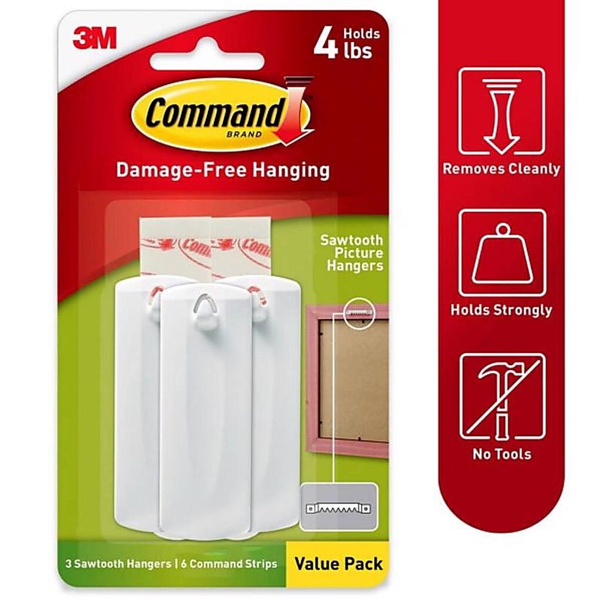 3M - 17042-ES - Command White Plastic Sawtooth - 3/Pack Picture Hanger