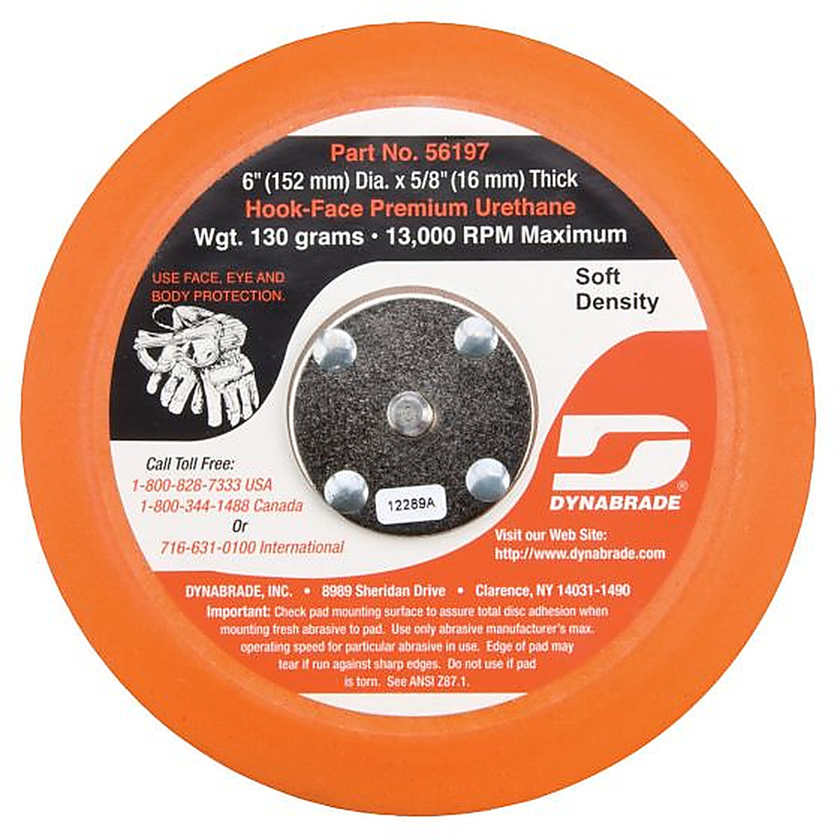 Dynabrade - 56197 - 6 (152 mm) Diameter. Non-Vacuum Disc Pad, Hook-Face, Short Nap
