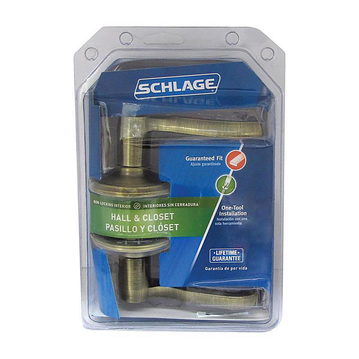Schlage - F10VFLA609 - Flair Antique Brass Passage Lockset ANSI Grade 2 1-3/4 in.