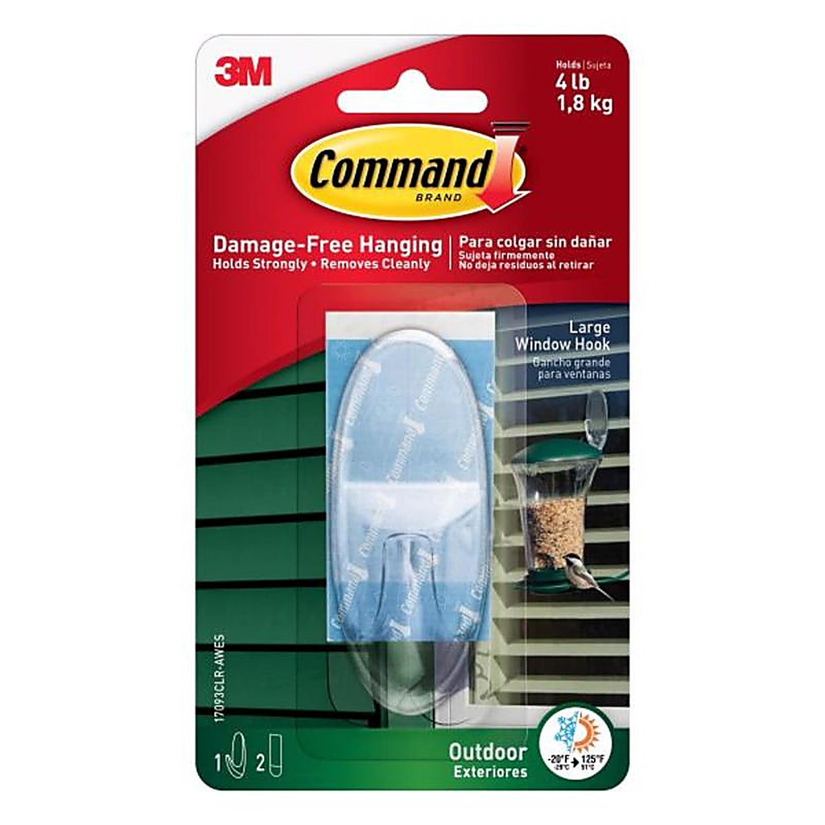 3M - 17093CLR-AWES - Large Plastic Hook 3-3/8 in. L - 1/Pack