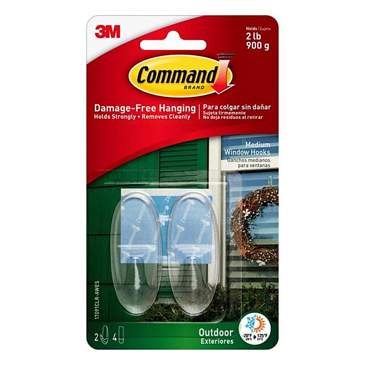 3M - 17091CLR-AWES - Medium Plastic Windows Hook 2-3/8 in. L - 2/Pack