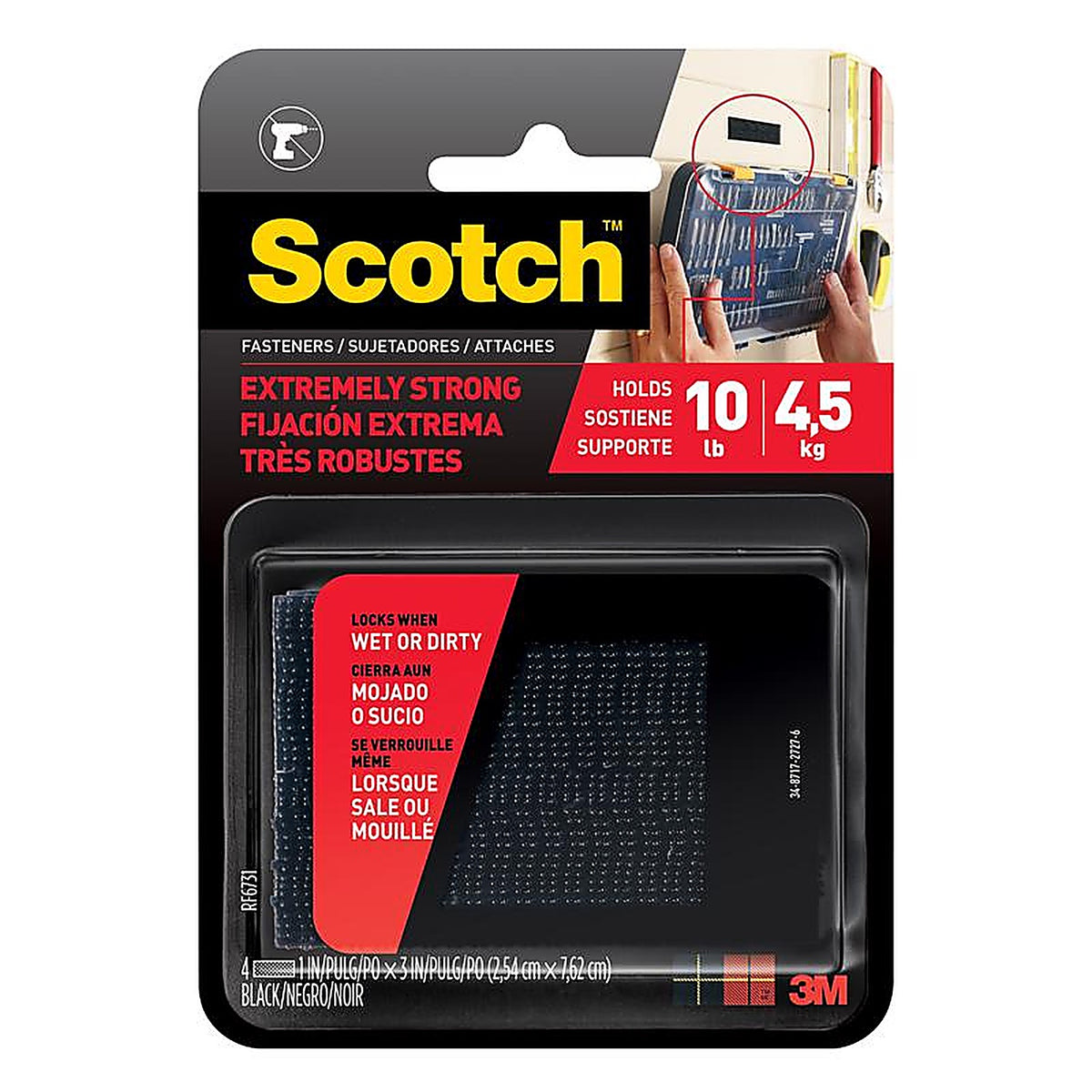3M - RF6731 - Scotch Medium Foam Hook and Loop Fastener 3 in. L - 2/Pack